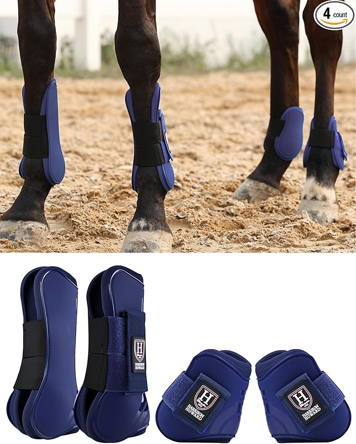 Harrison Howard Horse Tendon Boots Open Front/Fetlock Boot for Horse Protective Boots for Jumping, Trail Riding Set of 4