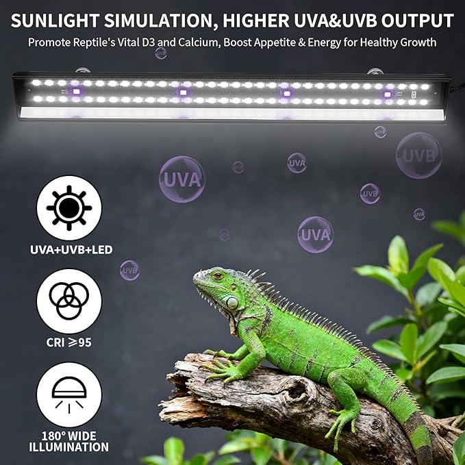 Zingbabu UVB Reptile Light, Dimmable UVA UVB Lamp with Timer & 3 Modes, Adjustable 5.0-20.0 Output, 6500K Daylight LED Reptile Tank Light for Bearded Dragon, Snake, Turtle, 10-40 Gallon (16 INCH)