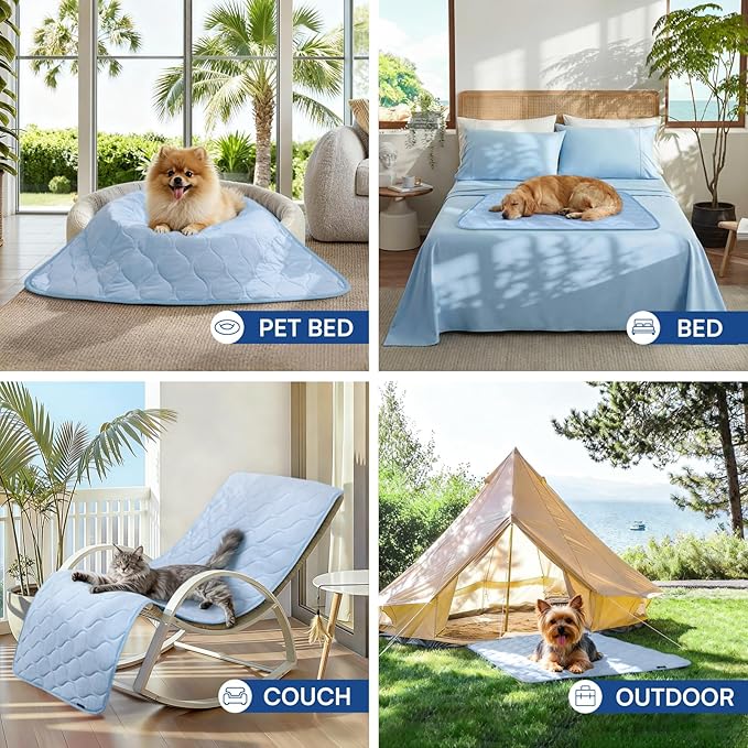 Luciphia Waterproof Cooling Mat for Dogs Couch Cover Q-MAX>0.5, Leakproof Pet Pad Non-Slip Throw Blanket for Cat Puppy Crate Bed Protector Outdoor (Light Blue, 60x80 inches)