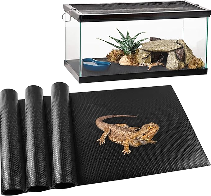 Reptile Carpet,Bearded Dragon Tank Accessories,Reptile Mat, Leopard Gecko Substrate,Bearded Dragon Tank Flooring,Snake,Tortoise Bedding(18" × 79 ", 3 PCS Black Thicker Mat)