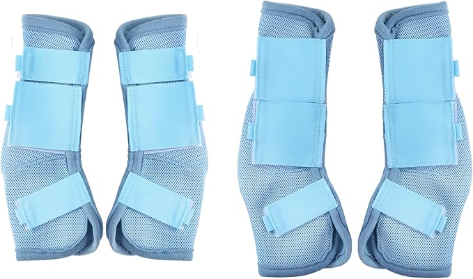 LEAFOREST Horse Fly Boots Set of 4 - Non Slip Leg Protection for Donkey Mini Pony Draft, Breathable Mesh Fly Boots for Pasture & Barn Use Light Blue Cob
