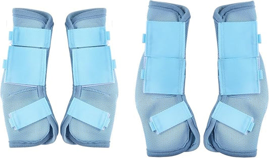 LEAFOREST Horse Fly Boots Set of 4 - Non Slip Leg Protection for Donkey Mini Pony Draft, Breathable Mesh Fly Boots for Pasture & Barn Use Light Blue Pony