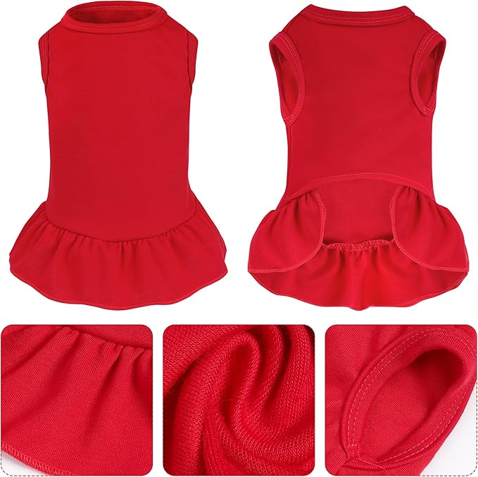 2 Pcs Dog Dresses Cat Skirt Solid Color Dog Clothes Summer Sleeveless Puppy Girl Clothes for Small Pet Dogs Cats (Red,Dark Green, X-Small)