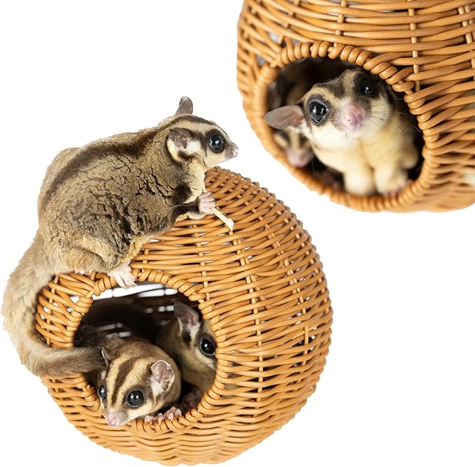 NEOUZA Sugar Glider Pouch Pet Glider Cage Sleep Bag for Small Animals Squirrels Marmosets Rats Hamsters, Metal Frame PP Rattan Durable Water Resistant Non Toxic Safe Material