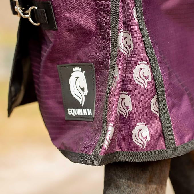 Equinavia Norse Lightweight 100g Fill Horse Rain Blanket | Waterproof Turnout Sheet - Black - 66 in - Plum Wine/Orchid Haze - 72 in