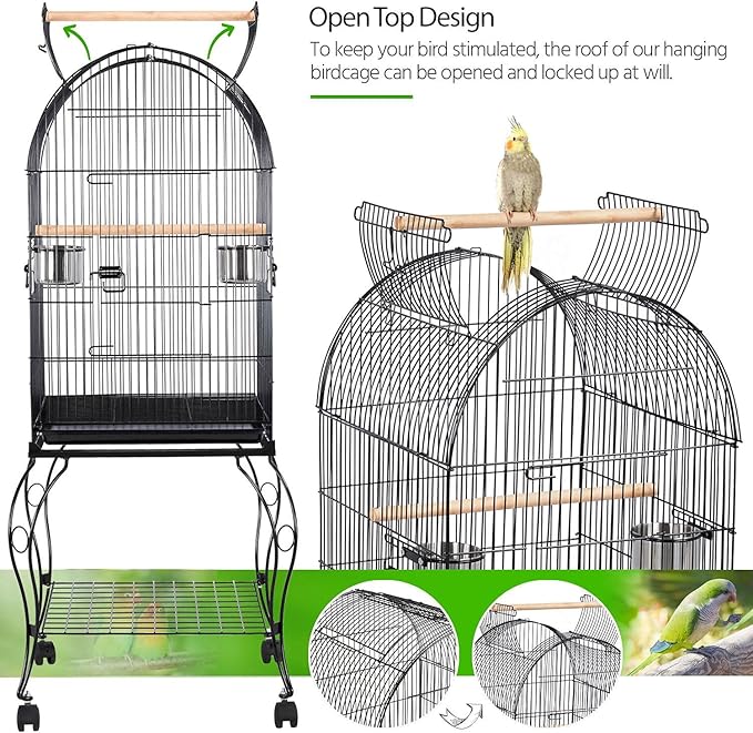 Yaheetech 59-inch Dome Open Top Large Medium Parrot Bird Cage On Stand for Sun Parakeets Conures Quaker Parrot Rolling Cockatiel Bird Cage