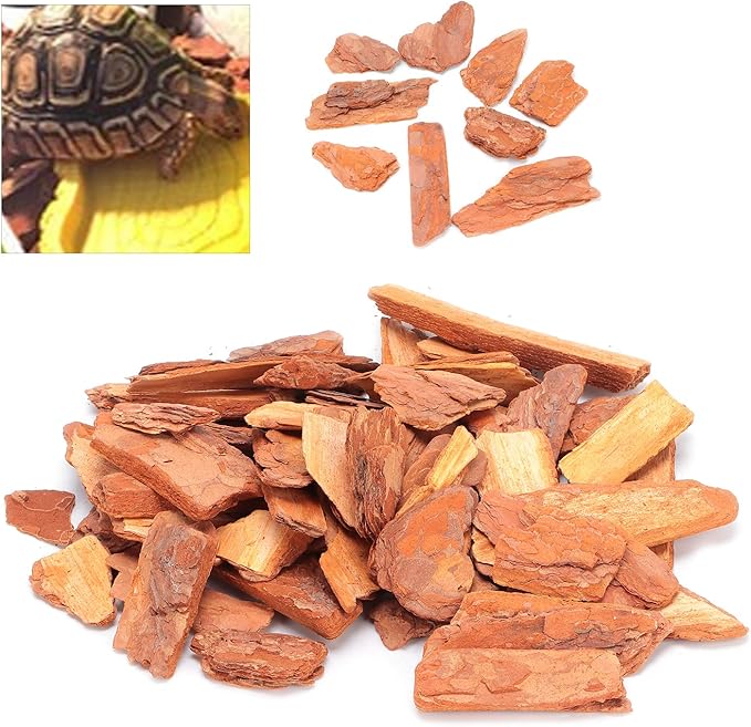 LIZEALUCKY Reptile Cork Bark Substrate Bedding, Box Bedding Pine Bark Granule Bedding, Reptile Breeding Bedding Habitat Decor for Tortoises Lizards (Large granules 250g)