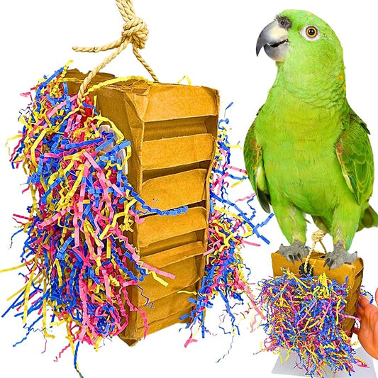 Bonka Bird Toys 3805 Extra Large Harry Box 17" x 7.5" Cardboard Shredding Toy with Sisal Rope for Chewing Foraging Medium to Large Birds Amazon, African Grey, Eclectus, and Similar