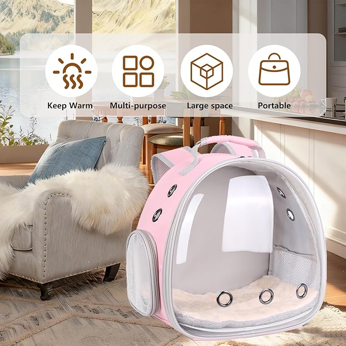 2-Pack Guinea Pig Backpack and Burrowing Bed, Portable Small Animal Cage with Bubble Clear Window, Plush and Fluffy Hideaway Pet Bed for Piggies, Hamster