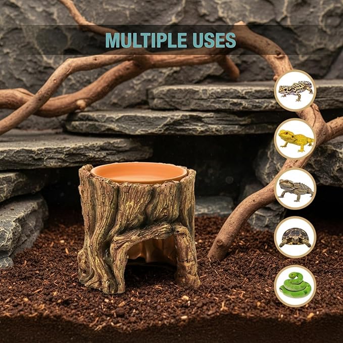Cididu Reptile Hide Cave Resin, 2 in 1 Reptile Hideout Cave and Food Tray, Reptile Shelter with Detachable Food Bowl, Leopard Gecko Keeper Habitat Help Shedding for Amphibian, Snake, Lizard, Turtle