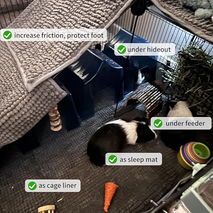 4 Pcs Guinea Pig Cage Liner, Bunny Washable Mats Rug Guinea Pig Fleece Bedding Reusable Rabbit Liner Small Animal Sleeping Bed for Bunny Ferret Rat Chinchilla