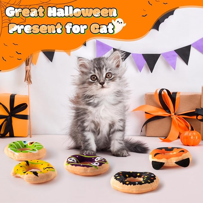 L1rabe Halloween Catnip Cat Toys - 5Pcs Donut Catnip Stuffed Kittens Supplies, Funny Pumpkin Bat Spider Dessert Pet Toys, Fun Cat Chew Bite Teething Tool Catmint Interactive Supplies - Image 5