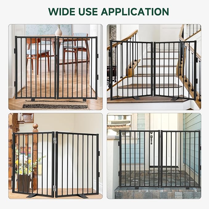 Snagle Paw Full Metal Freestanding Dog Gate,Indoor Dog Gate with Floor Protect Support Feet, 40x24Inches Foldable Dogs Barrier for Stairs, Hallways and Doorways (24'' H 2 Panel, Black)