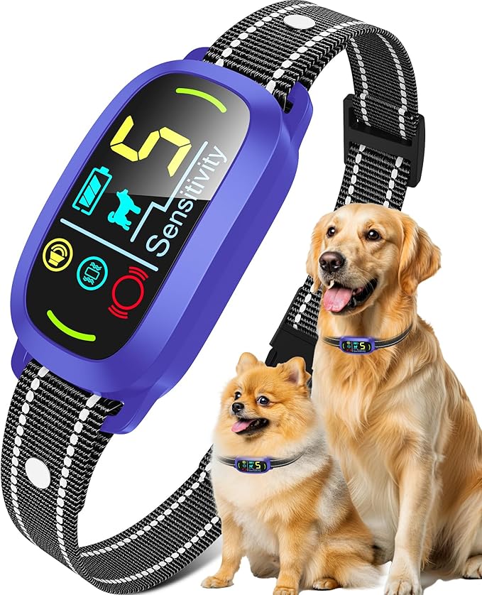 Smart AI Bark Collar for Large Medium Small Dogs, Anti Barking Device with 5 Training Modes, Exclusive Forced Bark-Stopping, Rechargeable IP67 Waterproof Bark Collar with 5 Sensitivity (Purple)