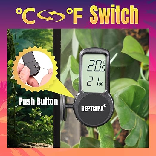 Reptile Thermometer Hygrometer, Pack of 2 Digital Thermometer Humidity Meter for Reptile Terrarium, Temperature Gauge Humidity Gauge with Digital LCD Display for Bearded Dragon Tank