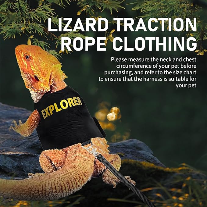 2 Pack Bearded Dragon Leashes and Harnesses, Adjustable Escape-Proof Lizard Harness with Hook & Loop Closure, Soft Pet Reptile Vest with 5ft Leash for Walking Outdoor, Fits Small Lizards and Reptiles