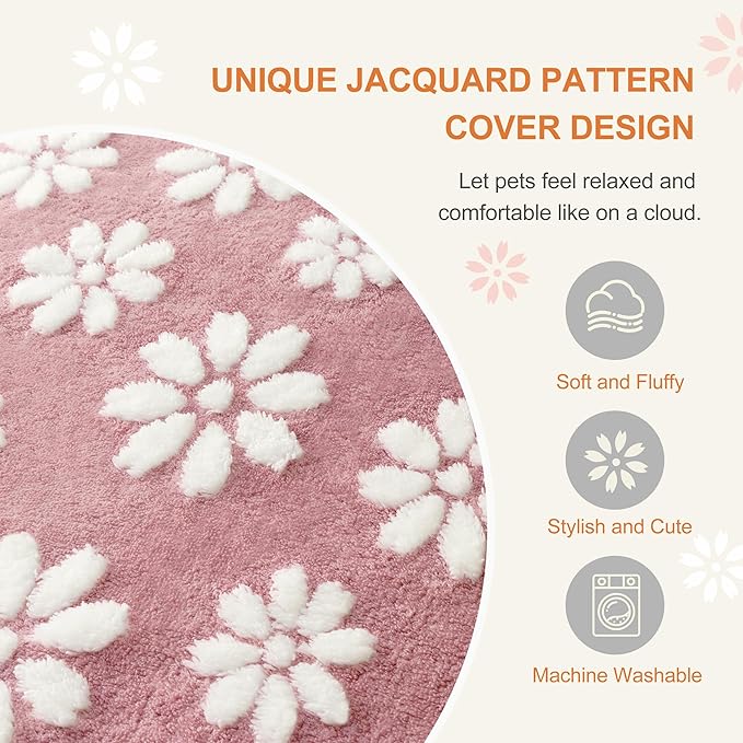 Dog Beds for Extra Large Dogs, Cute Thick Dog Bed for Crate Kennel, Fluffy Pet Bed with Removable Washable Cover and Anti-Slip Bottom, 41"x 28", Pink Flower