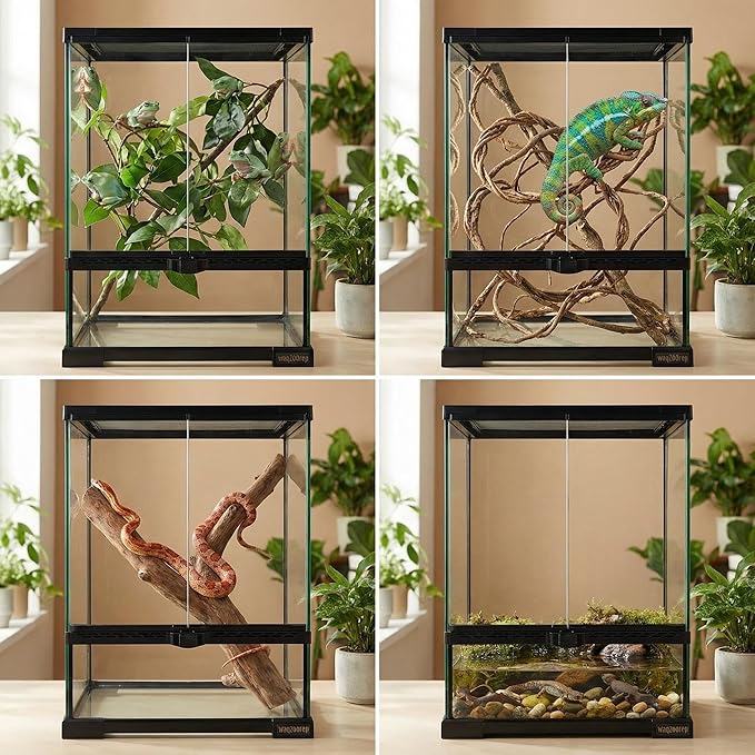 11 Gallon Reptile Glass Tank Vertical Terrarium 12"x12"x18" Habitat Enclosure with Front Openning Door and Top Screen Ventilation for Geckos, Snakes,Tree Frogs,Chameleon