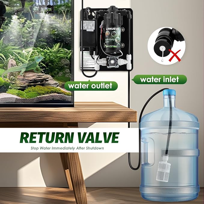 LANUEVA Reptile Humidifier, Quieter Terrarium Mister System with 4 Single Misting Nozzle 360°Adjustable+2 Misting Nozzle, Reptile Fogger Sprayer System for Reptile Tank, Chameleon, Lizard, Snake, Frog