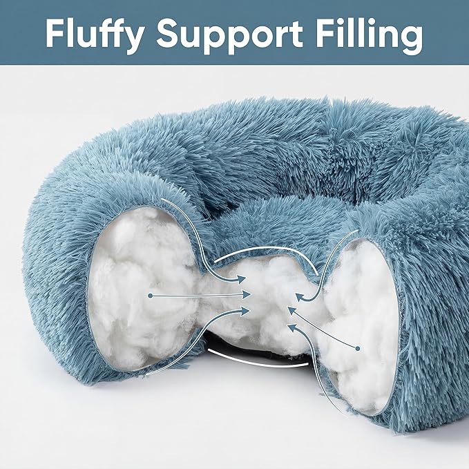 Extra Small Dog Bed 19 Inch,Calming Donut Puppy Bed,Ultra Soft Faux Fur Round Dog Bed for Chihuahua Yorkie Maltese Pomeranian,Blue