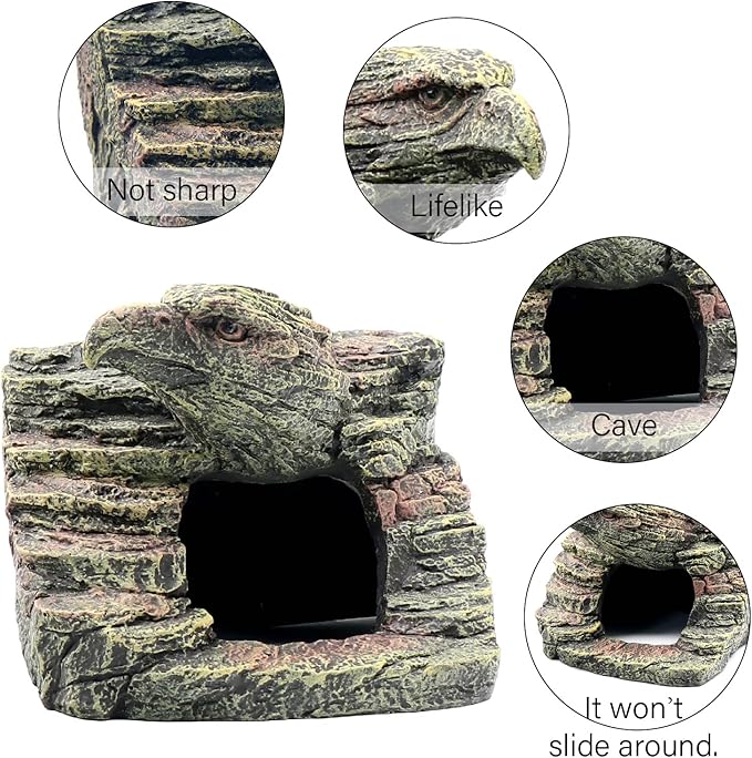 Reptile Rock Basking Platform, Gecko Hide Cave Hiding Place, Snake Cave and Hides for Reptiles, Amphibians, and Small Animals, Lizards (Type-D（Small）)