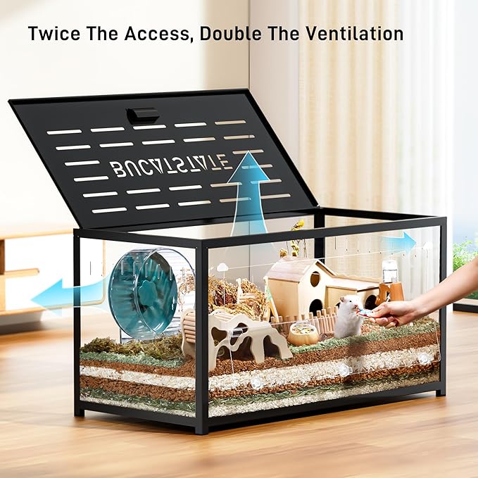 BUCATSTATE Hamster Cage Metal 2.0 - Large Hamster Enclosure Stackable with Top Access Easy Assemble 39.3L*19.7W*20.6H Inches Dwarf Syrian Hamster Tank for Gerbil, Mouse, Rat (774sq inch Black)