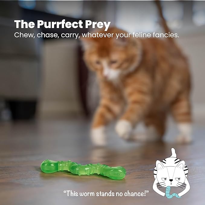 Catstages OrkaKat Wiggle Worm Dental Cat Chew Toy with Catnip, 3.8" - Image 6