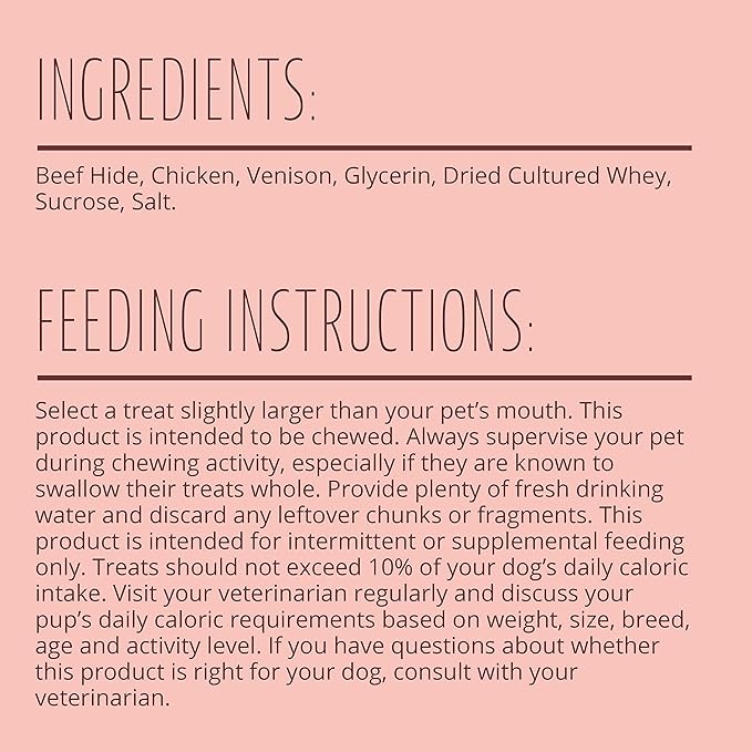 Better Belly Proteins with Real Venison Small Rolls 6 Count, Digestible Rawhide for Dogs, 4.2 OZ (Pack of 4)