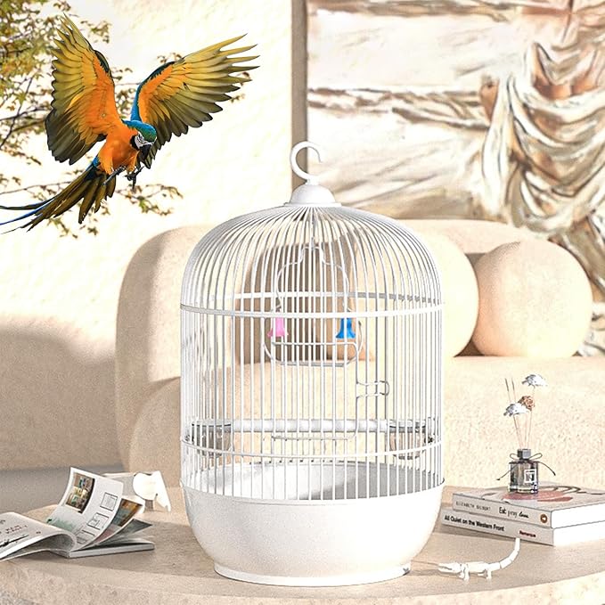Bird Cage, Round Birdcage, Parrot Exterior Cage, Bird Carrier Cage for Birds, Round Portable Parakeet Handrail Small Bird Cage