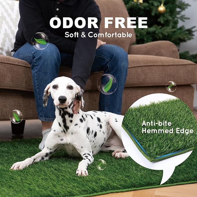 HQ4US 4LEGS Dog Grass Pad with Tray Extra Large 45”×34”, Dog Litter Box with Odor Free Artificial Grass Pee Pads for Dogs Potty Tray with Hemmed Edge, Realistic for Indoor Balcony