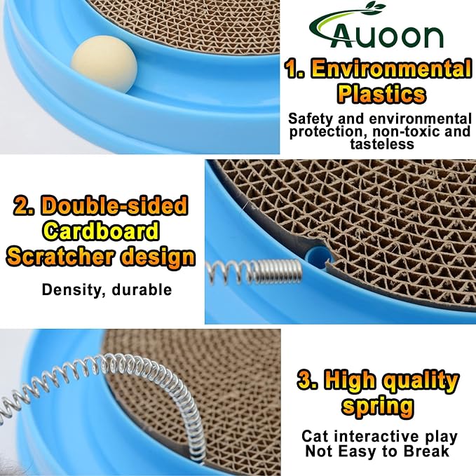 AUOON Cat Scratcher Toy with Ball Track for Indoor Cats and Kittens, Blue - Image 6