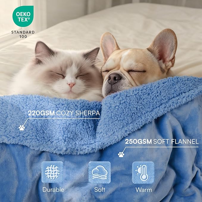 Luciphia Waterproof Pet Blanket, Liquid Pee Proof Dog Blanket for Sofa Bed Couch, Reversible Sherpa Fleece Furniture Protector Cover for Small Medium Large Dogs Cats, Navy Blue Small???40" x 28"???