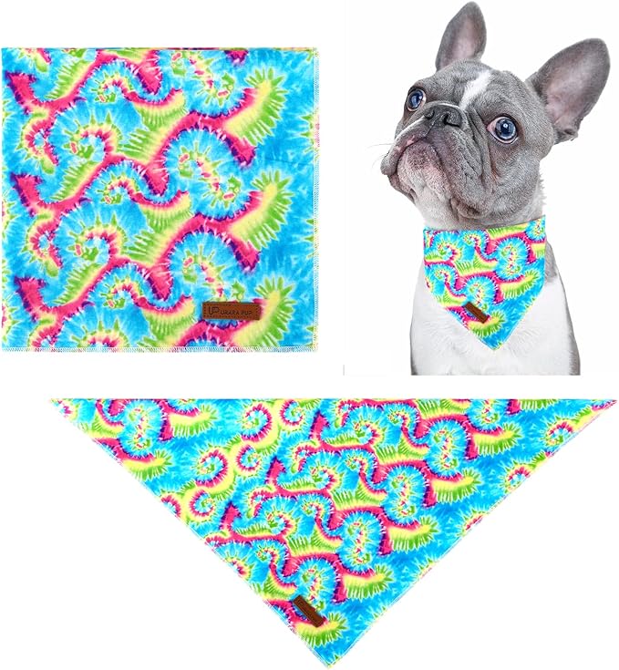Triangle Bandana - Comfortable Cotton Dog & Cat Kerchief, Washable Tie Dye Scarf for Small Puppies & Dogs