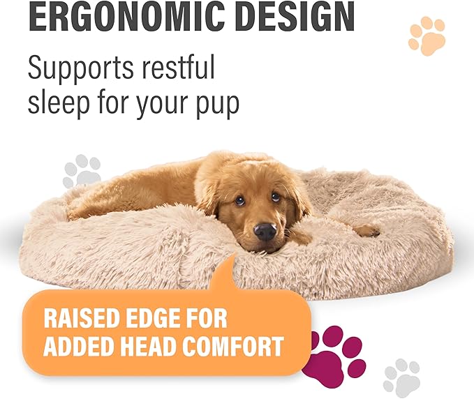 Active Pets Premium Medium Donut Dog Bed, Fits Up to 45 lbs, Removable Cover & Washable Cushion, Plush Long Pile Faux Fur Fabric, Portable Pink Pet Bed Furniture for Puppies Adult Canines & Cats