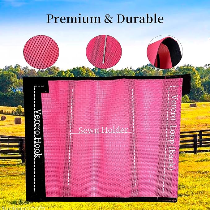 8 Pack Horse Fly Boots, Horse Leggings Set of 8 Loose Fitting & Non-Slip, Breathable Mesh Fitting Boots for Horses Reduce Stomping Horse Supplies (Pink Red & Blue)