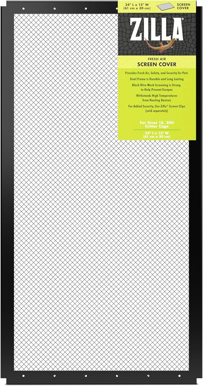 Zilla Fresh Air Screen Cover, Secure and Durable Metal Mesh Cover for Reptile Terrariums, 24 x 12 inches