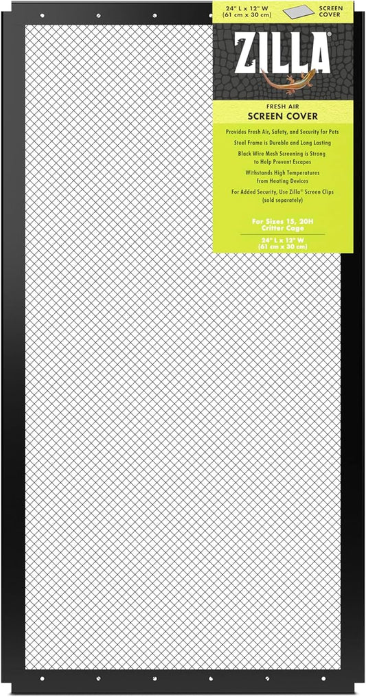 Zilla Fresh Air Screen Cover, Secure and Durable Metal Mesh Cover for Reptile Terrariums, 24 x 12 inches