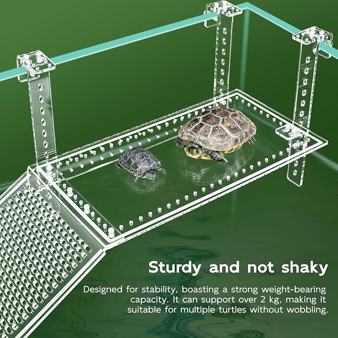 Hanging Turtle Dock Turtle Tank Accessories Adjustable, Large Basking Platform with Freely Installable Climbing Ramps for Aquatic Turtles Sturdy, Wobble-Free Design in Acrylic Material 13''