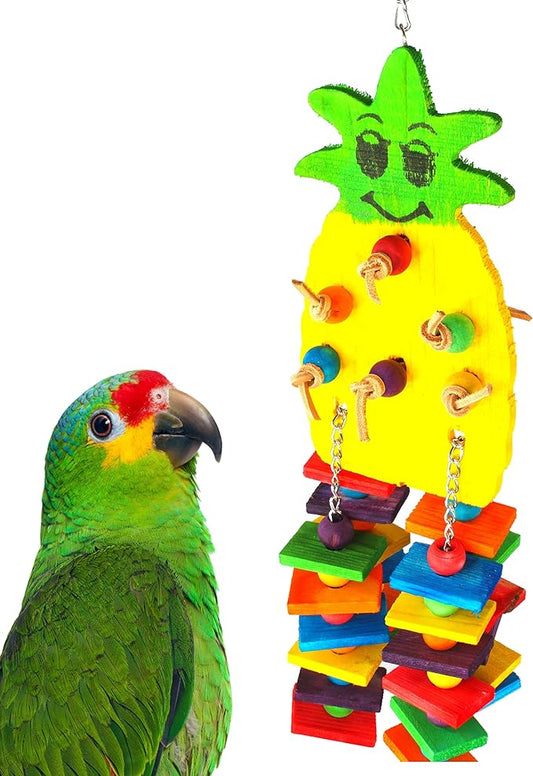 Bonka Bird Toys 1733 Medium Pineapple Toys Colorful Chew Wood Hanging Pulling Parrot Parrotlet Cockatoo African Grey Macaw