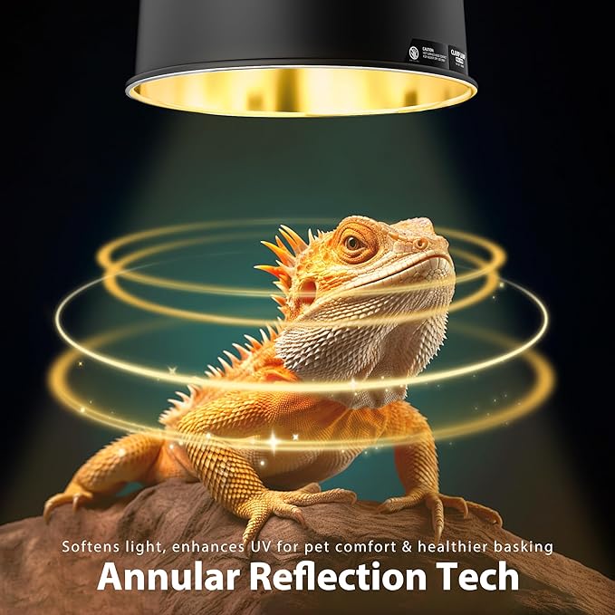 Reptile Light Fixture with Dimming Thermostat, 8.5 Inch Deep Dome Lamp Fixture with Temperature Controller for Bearded Dragon, Turtle, Snake and Lizard Tanks, Max 150W