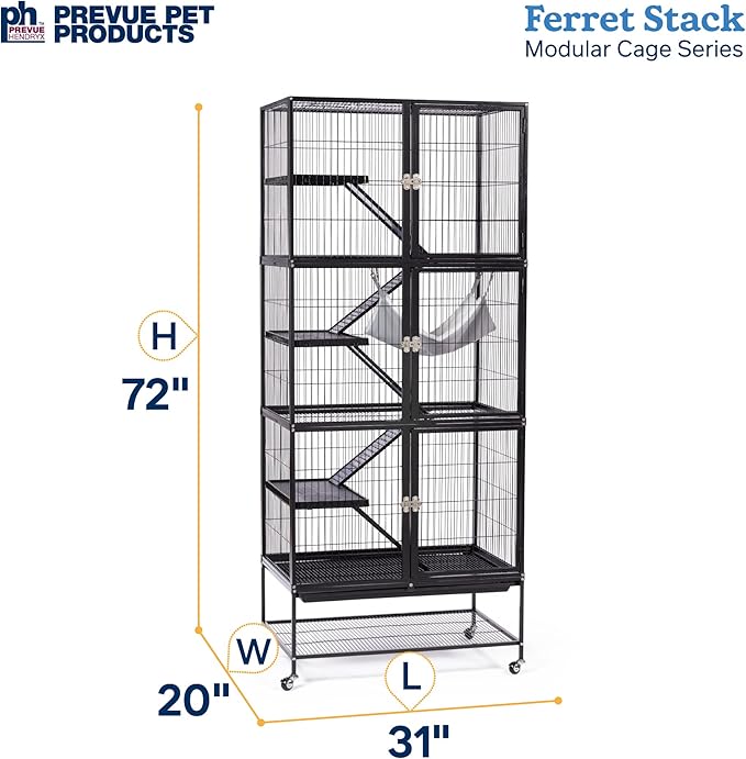 Prevue Pet Products Ferret Stack Three Story Ferret Home with Portable Stand, Escape Proof Lock, Hammock, Ramps, Expandable Add-On Cage Stacking System