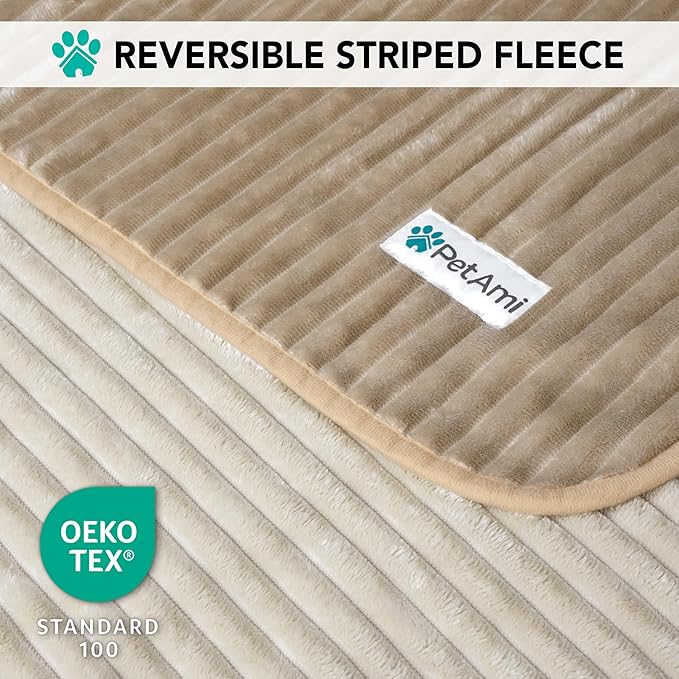 PetAmi Waterproof Dog Blanket, Leakproof Pet Blanket for Small Medium Large Dogs, Reversible Furniture Bed Sofa Couch Cover Protector, Plush Striped Pet Throw for Indoor Cat, 40x60 in, Taupe Beige