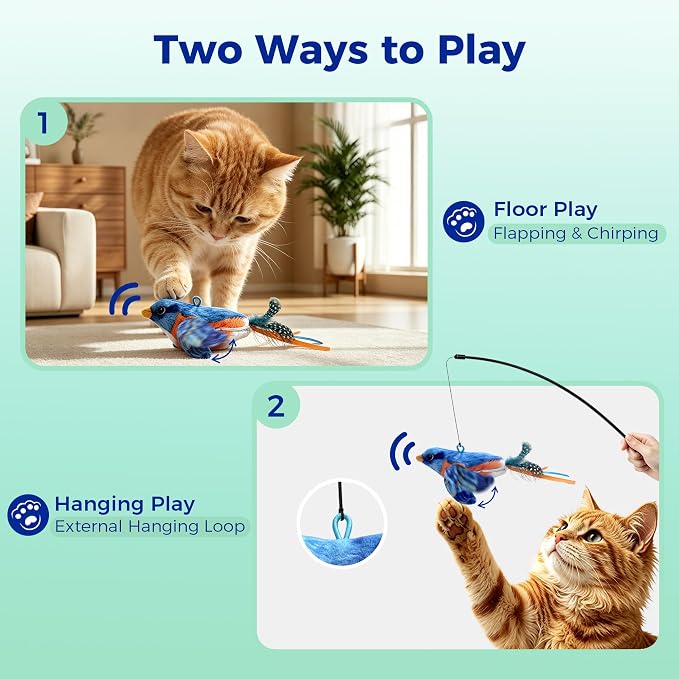 Interactive Flapping Bird Cat Toy for Indoor Cats, Auto Chirping Cat Toys, Touch Activated Rechargeable Self Play for All Breeds Cat Kicker Toys, with 5 Bird Covers and Catnip Pouches - Image 5