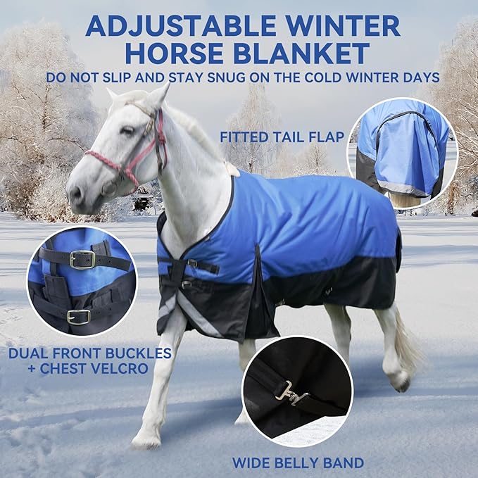 36” Winter Horse Blanket, 1200D Waterproof Poly Horse Turnout Blanket, Durable Tear-Resistant Thick Horse Blanket with Snuggit 220G Filling, Breathable Warmth Turnout Blankets for Horse