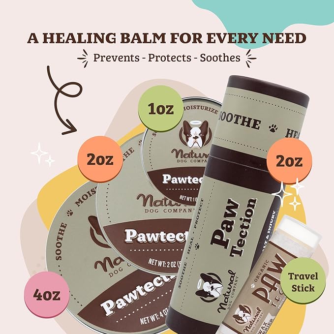 Natural Dog Company Pawtection Balm for Hot Pavement, Dry Cracked Dog Paws, and Rough Terrain - Safe, Non-Toxic, and Lick Safe - Protects Paws with Natural Ingredients, Lick-Safe, 2 oz Tin