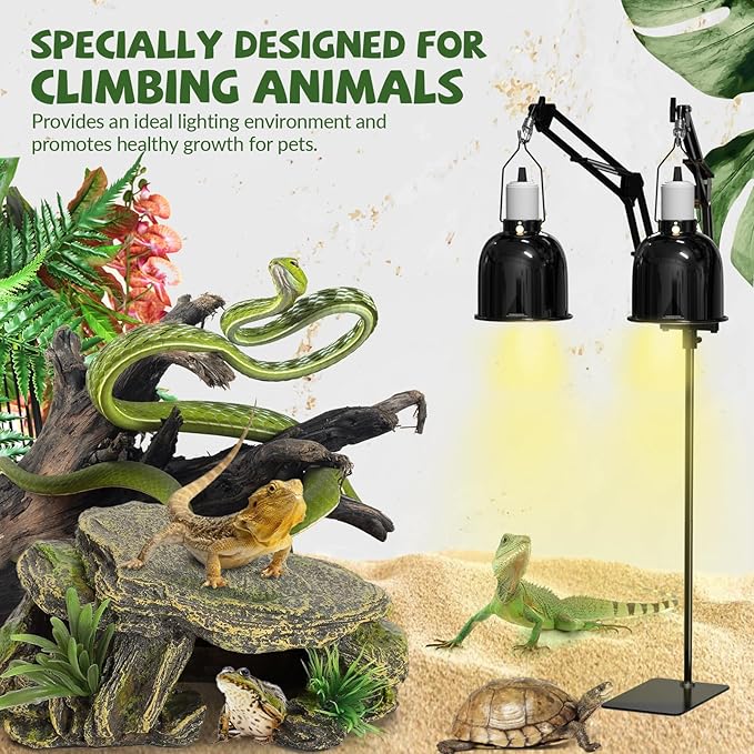 GlowUp 15.7-74.3 inch Dual Reptile Heat Lamp Stand Reptile Light Stand with Two Flexible Brackets, Adjustable Heat Lamp Stand for Terrarium, Snake, Gecko, Lizard, Chicks, Fish Tank