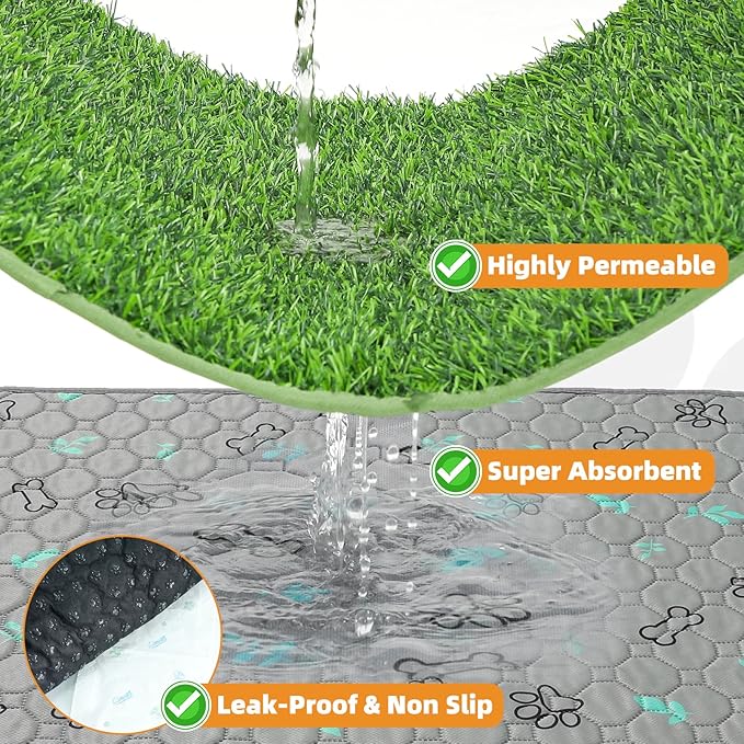 KOOLTAIL Dog Grass Pad with Washable Pee Pads for Puppy Potty Tray,20"*25" Soft Artificial Turf Multipurpose Reusable Grass Patch Pads for Dogs Litter Box, Leakproof for Doggie Training Indoor Outdoor