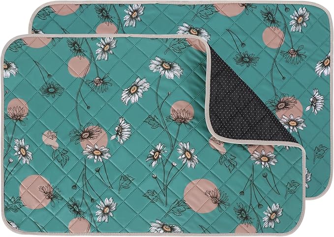 IEUUMLER Washable Pee Pads for Dogs, 2 Pack Non-Slip & Waterproof Pack Whelping Pad, Reusable Washable Puppy Potty Training Pad with Fast Absorbent for Playpen EU007 (Teal Daisy, 36"X24"-2pcs)