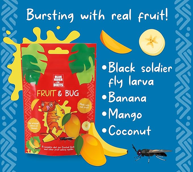 Blue River Diets Crested Gecko Diet | Fruit & Bug | All Natural Low Fat Complete Gecko Food | 2.1oz