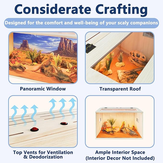 PROLEE Bearded Dragon Tank,Wooden Reptile Tank and Lizard Tank,Tempered Glass Large Bearded Dragon Enclosure with Built-in Lamp Fixture (24X16X16inch,24 Gallons)